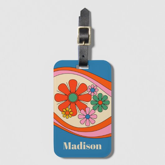 Groovy Retro Bloemen 60s 70s Kleurrijk Gepersonali Bagagelabel (Voorkant (verticaal))