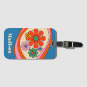 Groovy Retro Bloemen 60s 70s Kleurrijk Gepersonali Bagagelabel (Voorkant (horizontaal))