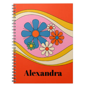 Groovy Retro Bloemen 60s 70s Kleurrijk Gepersonali Notitieboek