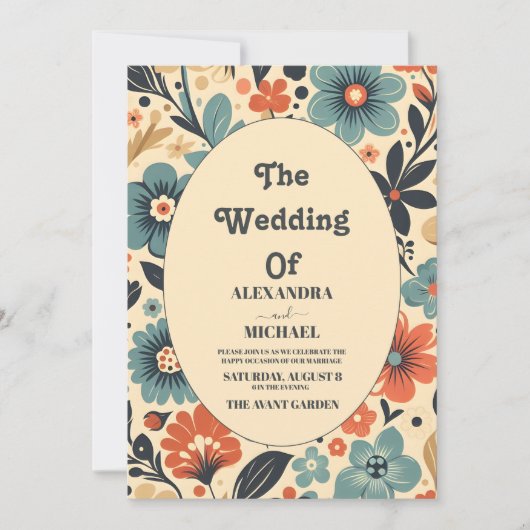  Groovy Retro Bloemen Bruiloft Kaart (Voorkant)