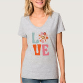Groovy Retro Bloemen Kosmische Daisy LOVE T-shirt (Voorkant)