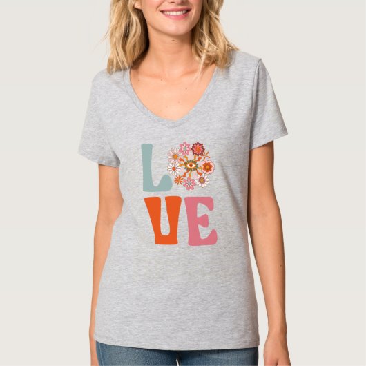 Groovy Retro Bloemen Kosmische Daisy LOVE T-shirt (Voorkant)
