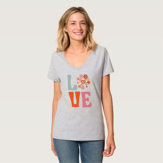 Groovy Retro Bloemen Kosmische Daisy LOVE T-shirt (Voorkant volledig)
