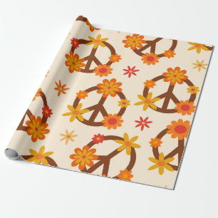 Groovy Retro Bloemen op Vrede en Liefde Borden Cadeaupapier