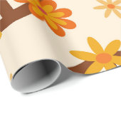 Groovy Retro Bloemen op Vrede en Liefde Borden Cadeaupapier (Rol Hoek)