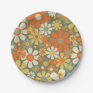 Groovy Retro Bloemen Patroon 60s 70s Esthetisch Papieren Bordje