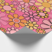 Groovy Retro Bloemen Patroon 60s 70s Roze Cadeaupapier (Hoek)