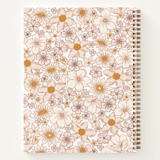 Groovy Retro Bloemen Patroon Lichtroze Notitieboek (Achterkant)