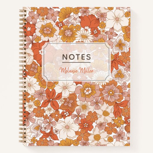 Groovy Retro Bloemen Patroon Notitieboek (Voorkant)