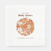 Groovy Retro Bloemen Roze Sinaasappel Baby shower Servet (Voorkant)