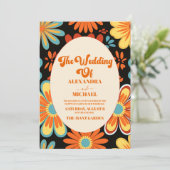 Groovy Retro Bloemenbruiloft Kaart (Staand voorkant)