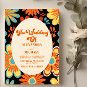 Groovy Retro Bloemenbruiloft Kaart