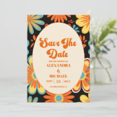 Groovy Retro Bloemenbruiloft Save The Date (Staand voorkant)