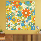 Groovy Retro Bloemendecor 60s 70s Patroon Canvas Afdruk (Insitu (Woonkamer))