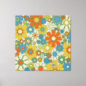 Groovy Retro Bloemendecor 60s 70s Patroon Canvas Afdruk (Voorkant)