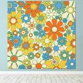 Groovy Retro Bloemendecor 60s 70s Patroon Canvas Afdruk (Insitu (Houten vloer))