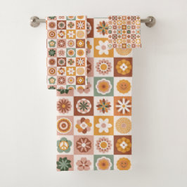 Groovy Retro Bloemendessin Bad Handdoek