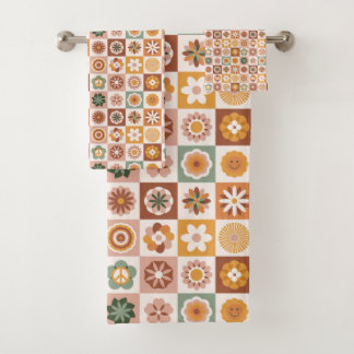 Groovy Retro Bloemendessin Bad Handdoek