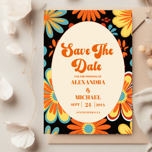Groovy Retro Bloemige Bruiloft Save The Date