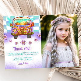 Groovy Retro Bloemige Foto Bedankkaart Kaart