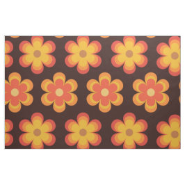 Groovy retro bloempatroon oranje en geel stof