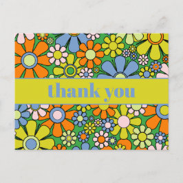 Groovy Retro Bloemrijke 60s 70s Bedankt Briefkaart