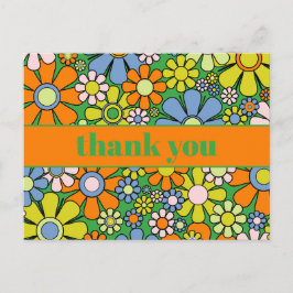 Groovy Retro Bloemrijke Kleurrijke 60s 70s Bedankt Briefkaart