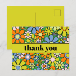 Groovy Retro Bloemrijke Kleurrijke 60s 70s Dank Je Briefkaart