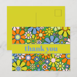 Groovy Retro Bloemrijke Kleurrijke 60s 70s Dank Je Briefkaart