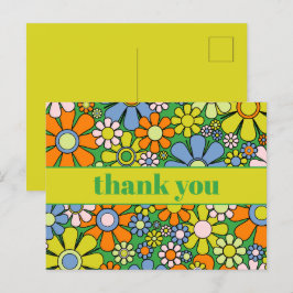 Groovy Retro Bloemrijke Kleurrijke 60s 70s Dank Je Briefkaart