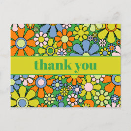 Groovy Retro Bloemrijke Kleurrijke 60s 70s Dank Je Briefkaart