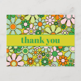Groovy Retro Bloemrijke Kleurrijke 60s 70s Dank Je Briefkaart