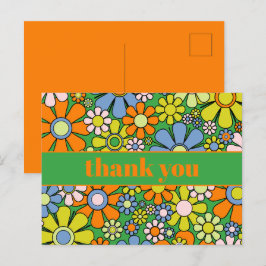 Groovy Retro Bloemrijke Kleurrijke 60s 70s Dank Je Briefkaart