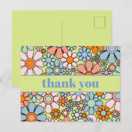 Groovy Retro Bloemrijke Kleurrijke 60s 70s Dank Je Briefkaart