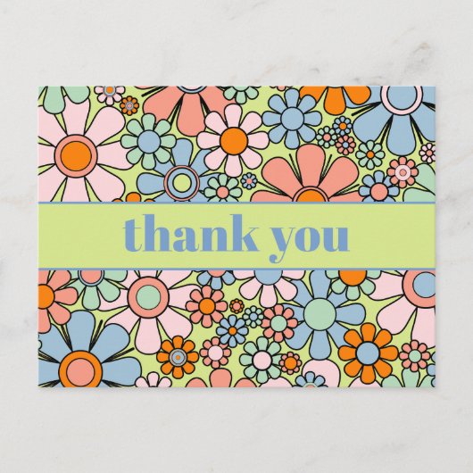 Groovy Retro Bloemrijke Kleurrijke 60s 70s Dank Je Briefkaart (Voorkant)