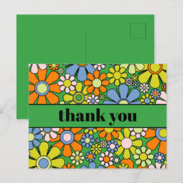 Groovy Retro Bloemrijke Kleurrijke 60s 70s Dank Je Briefkaart