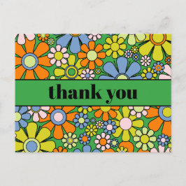 Groovy Retro Bloemrijke Kleurrijke 60s 70s Dank Je Briefkaart
