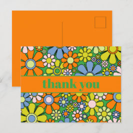 Groovy Retro Bloemrijke Kleurrijke 60s 70s Dank Je Briefkaart