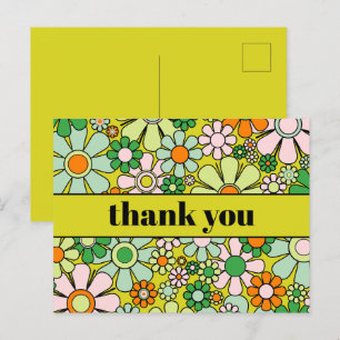 Groovy Retro Bloemrijke Kleurrijke Jaren 60 70 Bed Briefkaart