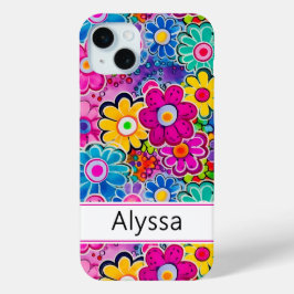 Groovy Retro Bloemstuk Persoonlijk iPhone 15 Mini Hoesje