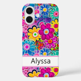 Groovy Retro Bloemstuk Persoonlijk iPhone 16 Hoesje