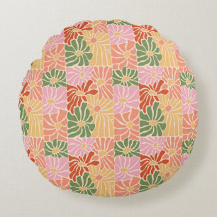 Groovy Retro Bloemstuk  Rond Kussen