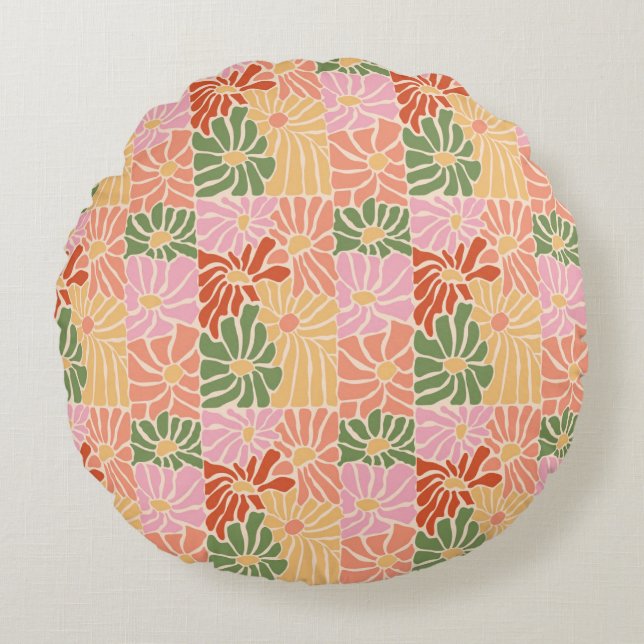 Groovy Retro Bloemstuk  Rond Kussen (Voorkant)