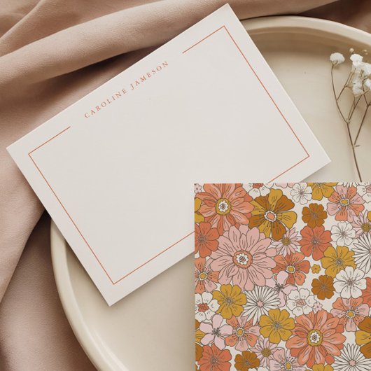 Groovy Retro Bloemstuk Vlakke Notitiekaart Notitiekaartje