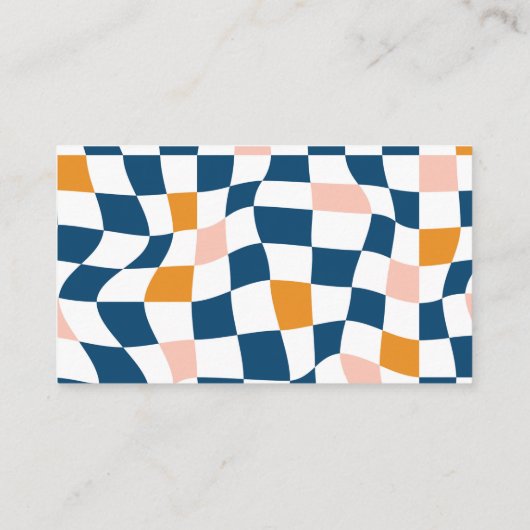 Groovy Retro Blue Abstract Checkerboard Trendy Visitekaartje (Achterkant)