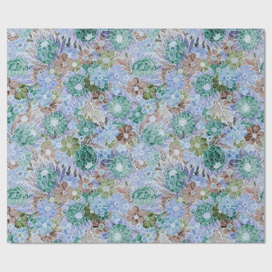 Groovy Retro Blue Protea en Daisy Pattern Cadeaupapier (Vlak)