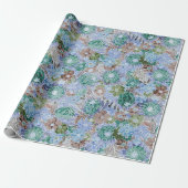 Groovy Retro Blue Protea en Daisy Pattern Cadeaupapier (Uitgerold)