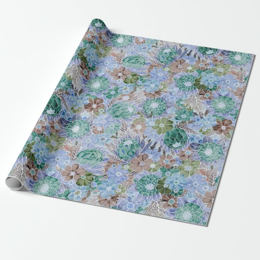 Groovy Retro Blue Protea en Daisy Pattern Cadeaupapier (Uitgerold)