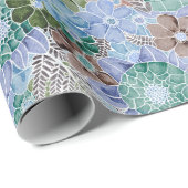 Groovy Retro Blue Protea en Daisy Pattern Cadeaupapier (Rol Hoek)