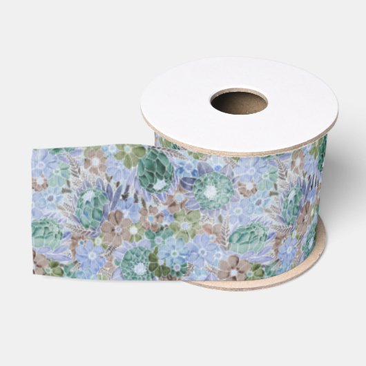 Groovy Retro Blue Protea en Daisy Pattern Grosgrain Lint (Spoel)